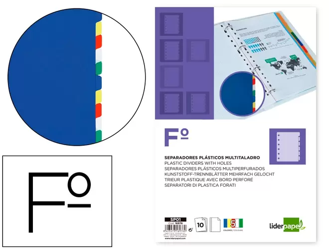 Oferta de Separador liderpapel plastico juego de 10 separadores folio 16 taladros por 1,96€ en Carlin