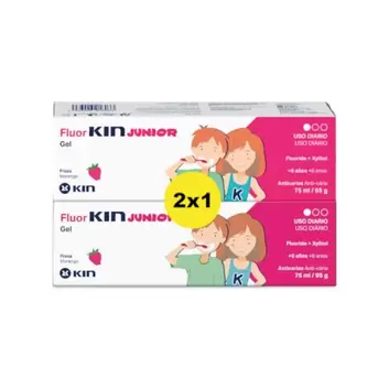 Oferta de Kin fluor pasta de dientes fresa 2x1 75ml por 4,95€ en De la Uz