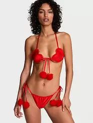 Oferta de Conjunto de lencería moderna de satén con pompones Heartbreaker por 44,99€ en Victoria's Secret
