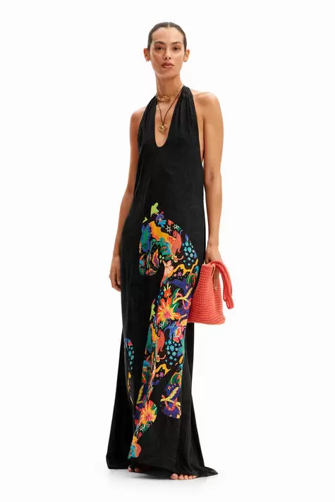 Oferta de New collection Vestido maxi halter dibujos jungla por 89,95€ en Desigual