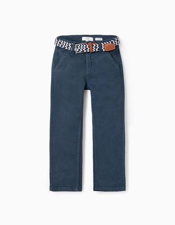 Oferta de Pantalones de Sarga con Cinturón para Niño 'Slim Fit', Azul Oscuro por 25,99€ en Zippy