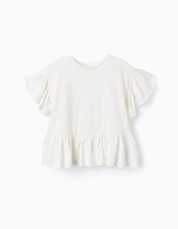 Oferta de Camiseta de Algodón con Volantes para Niña, Blanco por 5,99€ en Zippy