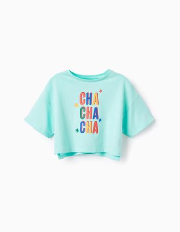 Oferta de Camiseta Corta De Algodón para Niña 'Cha Cha Cha', Verde-Agua por 8,99€ en Zippy