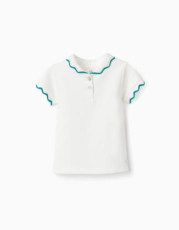 Oferta de Camiseta-Polo en Piqué de Algodón para Bebé Niña, Blanco/Verde por 12,99€ en Zippy