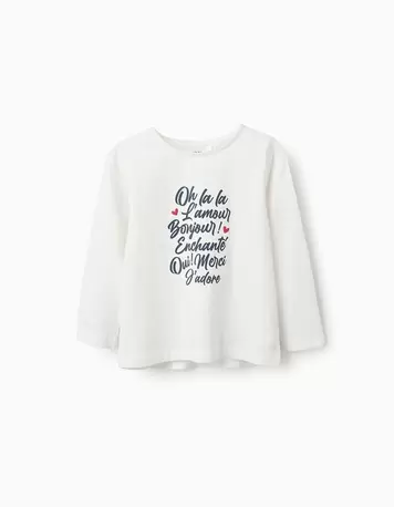 Oferta de Camiseta de Manga Larga de Algodón para Niña 'Oh La La', Blanco por 7,99€ en Zippy