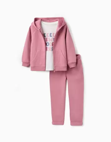 Oferta de Chaqueta + Camiseta + Pantalón perchado para Niña 'New York', Rosa/Blanco por 37,99€ en Zippy