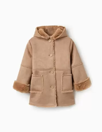 Oferta de Abrigo Largo de Antelina con Forro de Pelo para Niña, Camel por 49,99€ en Zippy