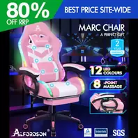 Oferta de ALFORDSON Silla Gaming con Masaje y LED 12 Colores Silla Oficina Rosa y Blanco por 169,99€ en eBay