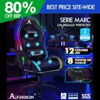 Oferta de ALFORDSON Silla Gaming con Masaje y Luz LED 12 Colores Silla Oficina Negro por 179,99€ en eBay