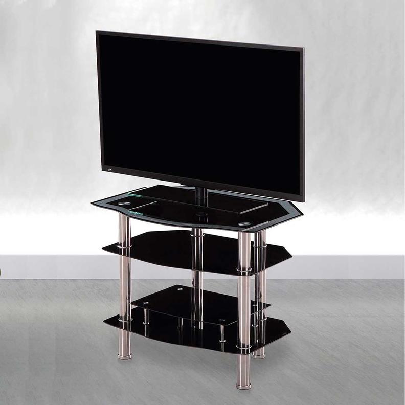 Oferta de Mueble bajo de TV Liverpool 3 estantes cristal negro 80x64,5x60 cm por 39,99€ en Embargos a lo bestia
