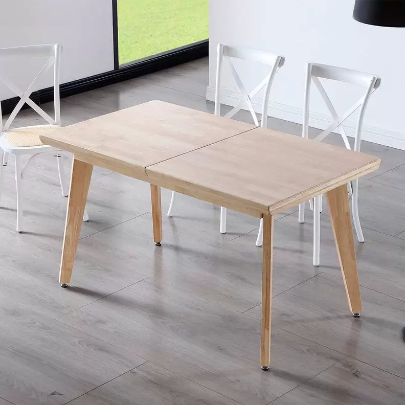 Oferta de Mesa de comedor Génova extensible tipo libro madera natural 76x140-180x80 cm por 349€ en Embargos a lo bestia