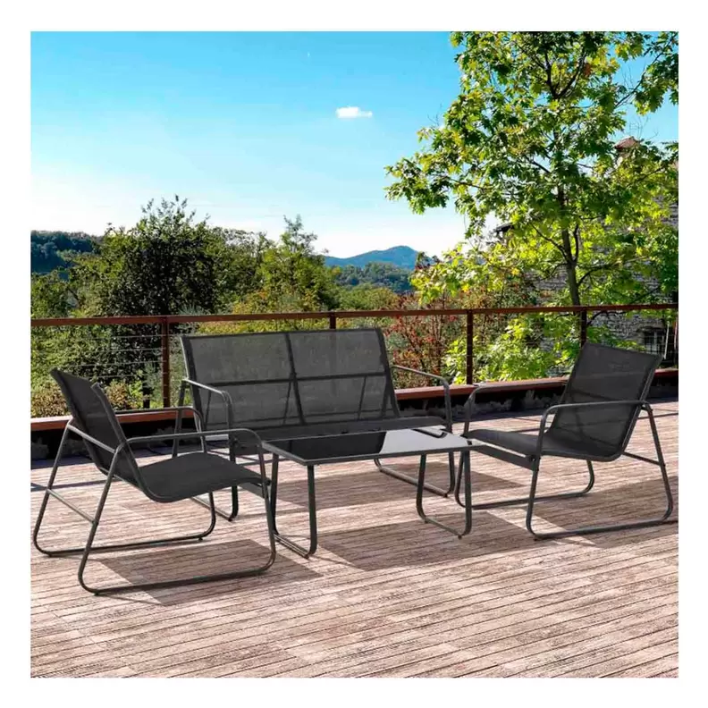 Oferta de Conjunto de jardín Orión KD 1 mesa + 2 sillones + 1 sofá negro por 129€ en Embargos a lo bestia