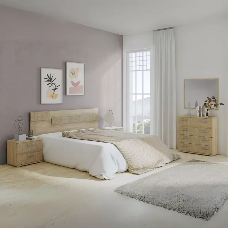 Oferta de Conjunto de dormitorio Córdoba cabecero Lica + 2 mesitas de noche + cómoda + espejo puccini por 359€ en Embargos a lo bestia