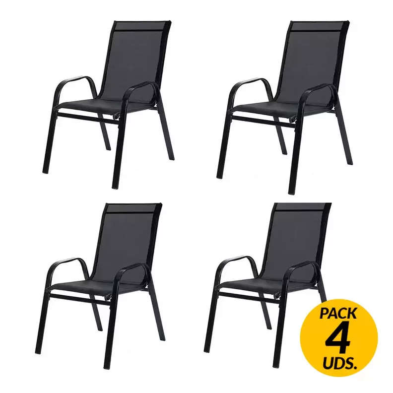 Oferta de Pack de 4 sillas de exterior metal negro por 92,99€ en Embargos a lo bestia