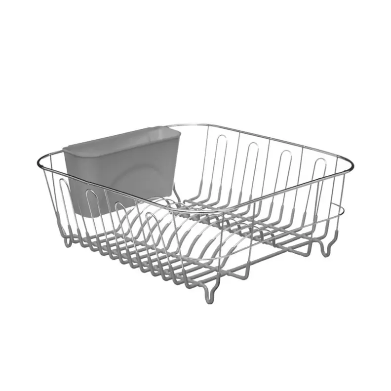 Oferta de Escurridor de platos metálico con soporte para cubiertos gris 13x36,5x32,5 cm por 5,99€ en Embargos a lo bestia