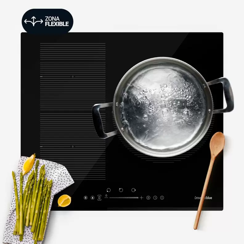 Oferta de Placa de inducción Meissa Flex 6070BF Universal Blue 6000W 3 zonas + zona flexible negro 59 cm por 202€ en Embargos a lo bestia