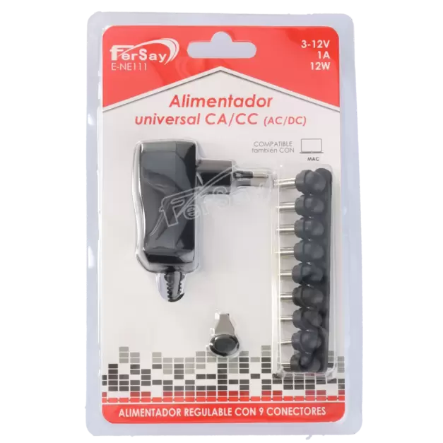 Oferta de Alimentador universal Fersay salida: 3-12V, 1A  max. 12W  , entrada: 100-240V, incluye 9 diferentes ... por 28,04€ en Fersay
