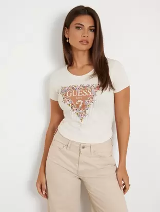 Oferta de Camiseta elástica con logotipo de flores por 22,5€ en Guess