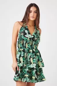 Oferta de Tropical Print Halter Mini Dress por 19€ en Forever 21