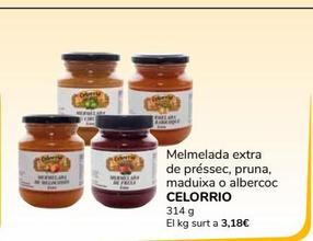 Oferta de Melmelada extrade préssec, pruna, maduixa o albercoc celorrio 314g por 1€ en Supeco