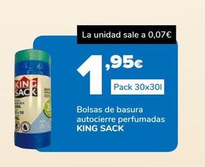 Oferta de Bolsas de basura autocierre perfumadas King Sack pack 30x30L por 1,95€ en Supeco