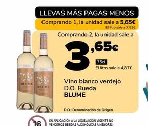 Oferta de Vino blanco verdejo D.O Rueda Blume por 5,65€ en Supeco