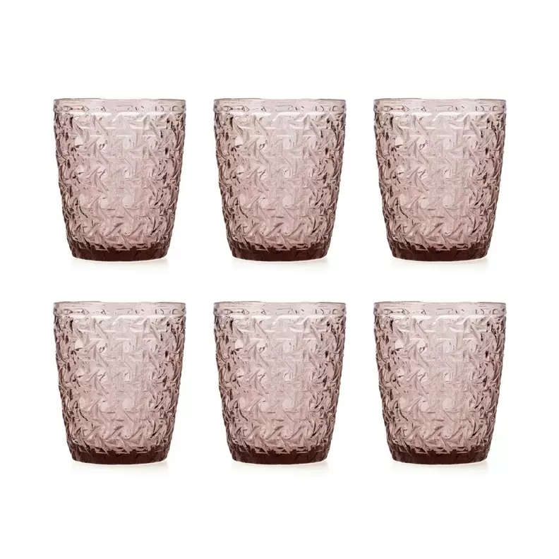 Oferta de Set  6 vasos bajos 30cl vidrio relieve rosa Ágata Bidasoa por 12,9€ en Ohgar