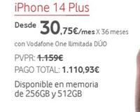 Oferta de IPhone 14 plus por 1110,93€ en Vodafone