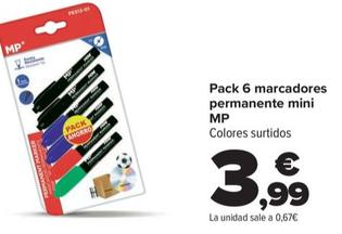 Oferta de MP - pack 6 marcadores permanente mini por 3,99€ en Carrefour