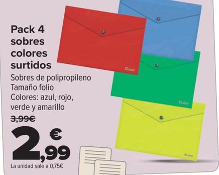 Oferta de Pack 4 sobres colores surtidos por 2,99€ en Carrefour
