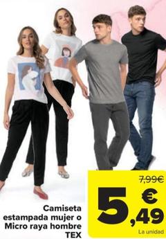 Oferta de Camiseta estampada mujer o Micro raya hombre por 5,49€ en Carrefour