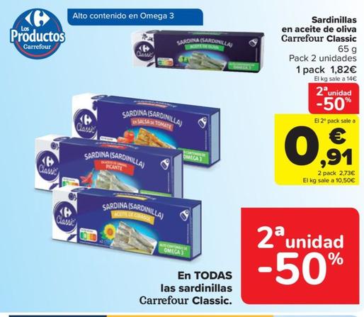 Oferta de Sardinillas en aceite de oliva classic por 1,82€ en Carrefour