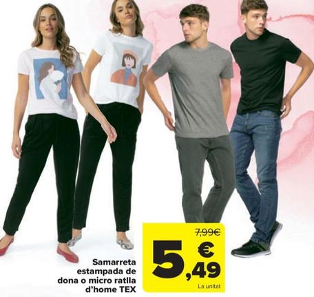 Oferta de Camiseta estampada mujer o Micro raya hombre por 5,49€ en Carrefour