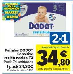 Oferta de Pañales Sensitive recién nacido T3 por 34,8€ en Carrefour