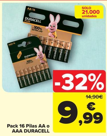 Oferta de Pack 16 Pilas AA o AAA por 9,99€ en Carrefour