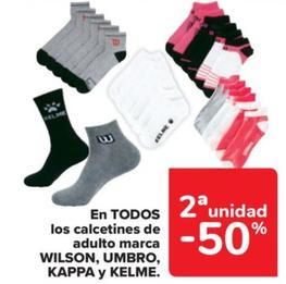 Oferta de , Wilson, Kappa y Kelme en todos los calcetines de adulto marca en Carrefour