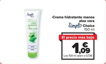 Oferta de Simpl Choice - Crema Hidratante Manos Aloe Vera por 1,09€ en Carrefour