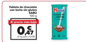 Oferta de Tableta de chocolate con leche sin gluten por 0,47€ en Carrefour
