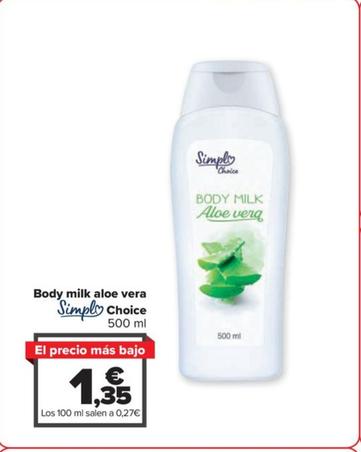 Oferta de Simpl Choice - Body Milk Aloe Vera por 1,35€ en Carrefour