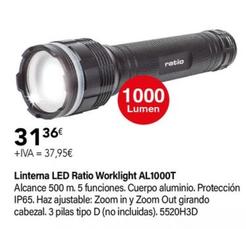 Oferta de Linterna Led Worklight Al1000t por 31,36€ en Cadena88
