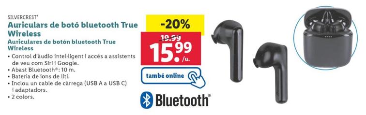 Oferta de Auriculars de boto bluetooth true wireless por 15,99€ en Lidl