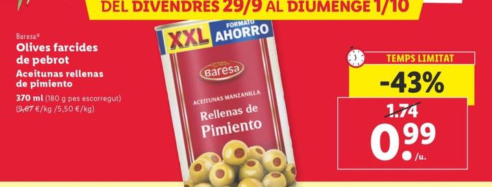 Oferta de Olives Aceitunas rellenas de pimiento por 0,99€ en Lidl