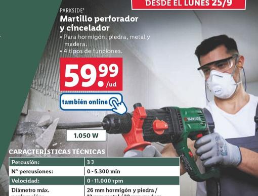 Oferta de Martillo perforado y cincelador por 59,99€ en Lidl