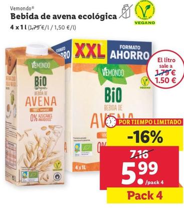 Oferta de Vemondo - bebida de avena ecologica por 5,99€ en Lidl
