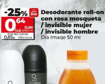 Oferta de Desodorante roll-on con rosa mosqueta / invisible mujer / invisible hombre por 0,64€ en Dia