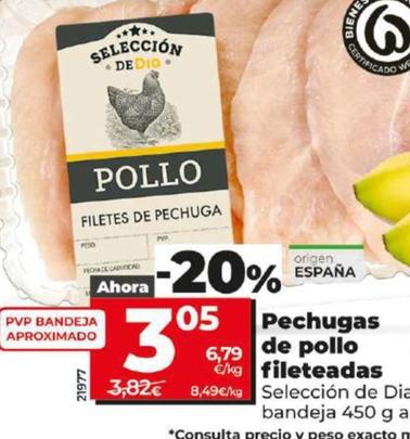 Oferta de Pechugas de pollo fileteadas por 3,05€ en Dia