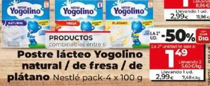 Oferta de Postre Lacteo Yogolino Natural / De Fresa / De Platano por 2,99€ en Dia