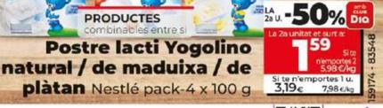Oferta de Postre lacti yogolino natural / de maduixa / de platan por 1,59€ en Dia