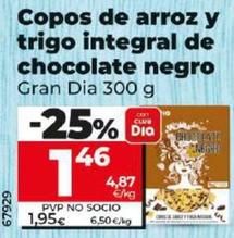 Oferta de Copos de arroz y trigo integral de chocolate negro por 1,46€ en Dia