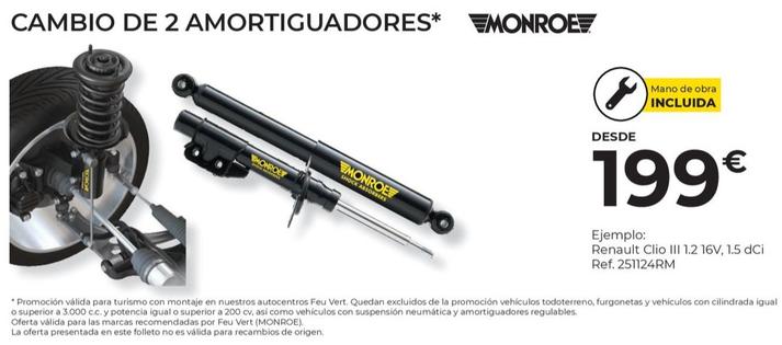 Oferta de Cambio De 2 Amortiguadores por 199€ en Feu Vert